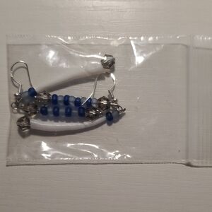 Handcrafted Blue and Silver Beaded Earrings